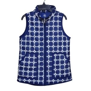 J. Khaki Girls Navy Blue White Geometric Full Zip Vest Girl Size Large